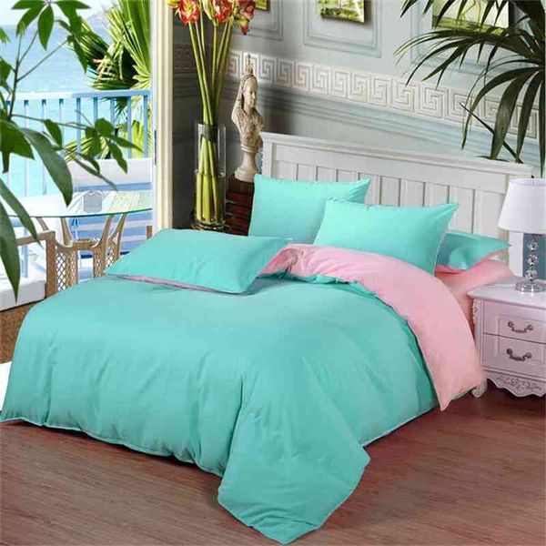 Juego de ropa de cama simple clásico 7 Tamaño Gris Azul Rosa Ropa de cama sólida 4 unids / set Conjuntos de funda nórdica Hoja de cama Edredón Textiles para el hogar 210706