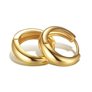 Pendientes criollos circulares simples clásicos para mujer, aretes redondos de aro de oro amarillo de 14k para mujer, joyería 2024