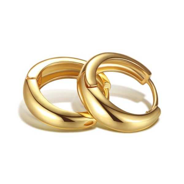 Boucles d'oreilles créoles classiques et simples pour femmes, créoles rondes en or jaune 14 carats, bijoux, nouveauté 2024