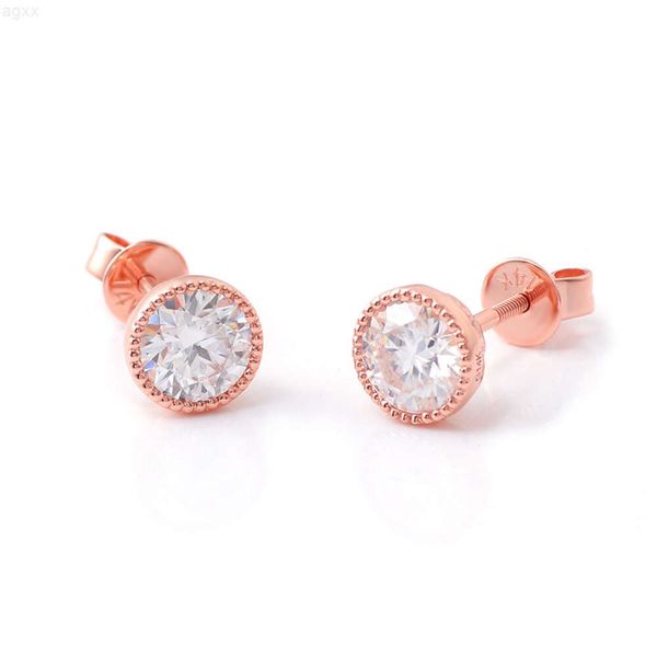 Pendientes clásicos simples de moissanita con bisel en oro rosa de 14k, pendientes de diamantes sueltos de Color d, rosca trasera para regalo