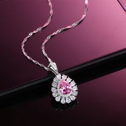 Collier goutte d'eau classique Simple, diamant à haute teneur en carbone, argent Sterling S925, pendentif en cristal rose cerise, bijoux de Niche, vente en gros