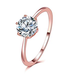 Anillo clásico de seis garras de color oro rosa, anillo de boda de cristal de Austria para regalo de Navidad nupcial para mujer, joyería de compromiso Ring254W
