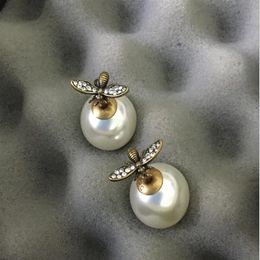 Klassiek formaat dubbelzijdige pareloorbellen Sterling zilveren naald met diamanten oorbellen 260D