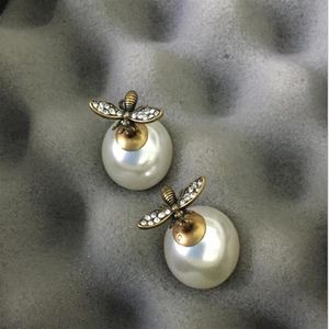 Klassiek formaat dubbelzijdige pareloorbellen Sterling zilveren naald met diamanten oorbellen 285l