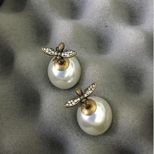 Boucles d'oreilles en perles à double face classiques aiguille en argent sterling avec boucles d'oreilles en diamant206h
