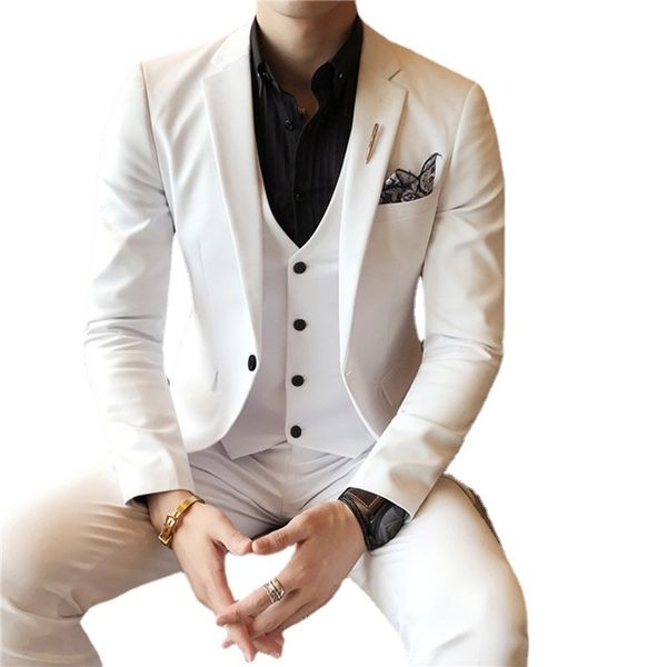 Classique Slim Fit Hommes Costumes 3 pièces Blanc Formelle Broom Tuxedo Hommes Mariage