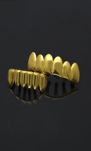 Classic Smooth Gold Silver plaqué dents Grillz 6 Top Bottom Faux dentaire Braces dentaires Grilles Hommes Lady Hip Hop Rapper Body Designe2480550