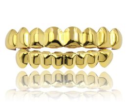 Klassiek Glad Goud Zilver Rose Vergulde Tanden Grillz 6 Top Bottom Faux Tandheelkundige Tandbeugels Grills Mannen Dame Hip hop Rapper Bo3900058