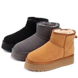 Bottes de neige classiques pour femme, bottes chaudes, semelle épaisse, unisexe, hiver, peau de mouton, peau de vache véritable, bottines en peluche avec fourrure, chaussures décontractées, grande taille