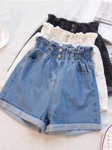 Classic Color Stretch Stretwaist Womens Denim Shorts chic Chic Bouton S5xl Taille Ruffle Drawstring Short Jeans 240409