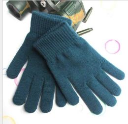 Guantes de dedo de punto cálidos de color sólido clásico Colores dulces para hombre y mujer Guantes de punto Manoplas elásticas con dedos completos guantes cálidos para ciclismo en bicicleta para adultos