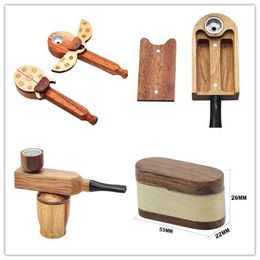 Pipa de madera para fumar plegable sólida clásica, filtro de hierbas para tabaco, pipas de mariquita de mano, soporte para latas, herramienta portátil desmontable para fumar