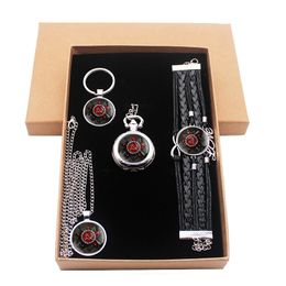 Klassieke Sovjetleger Scythe Hamer Sieraden Gift Set hebben Pocket Horloge en Hanger Ketting en sleutelhangers Armband met geschenkdoos T200502