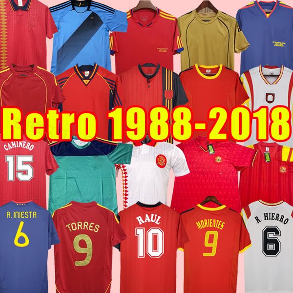 Classic España Jerseys de fútbol retro Fábregas Xavi Luis Ensrique Alonso Iniesta Pique Torres Football Wirths 98 99 1994 1996 2002 2008 2010 2012 18 1992 1994 1988