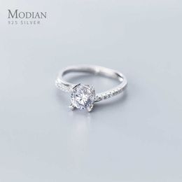 Klassieke vonkende AAA zirkoon bruiloft verlovingsring voor vrouwen pure 925 sterling zilver verstelbare maat fijne sieraden 210707