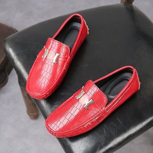 Klassiek vierkant -hoofdloafers Men PU Solid Color Casual Mode Crocodile Patroon Simplicity Wild British Business Shoes AD341