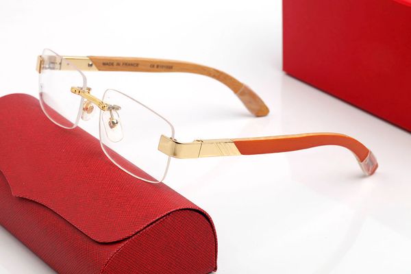 Classique Carré Hommes Femmes Lunettes De Soleil Marque Cadres Optiques Verres Clairs Métal Doré Design Décoratif Jambes En Bois Affaires Casual Lunettes avec Boîte D'origine