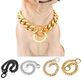 Klassieke roestvrijstalen riemen kragen 15mm gouden zilveren titanium ketting kraag voor huisdieren hond outdoor puppy levert poedel buldog schnauzer