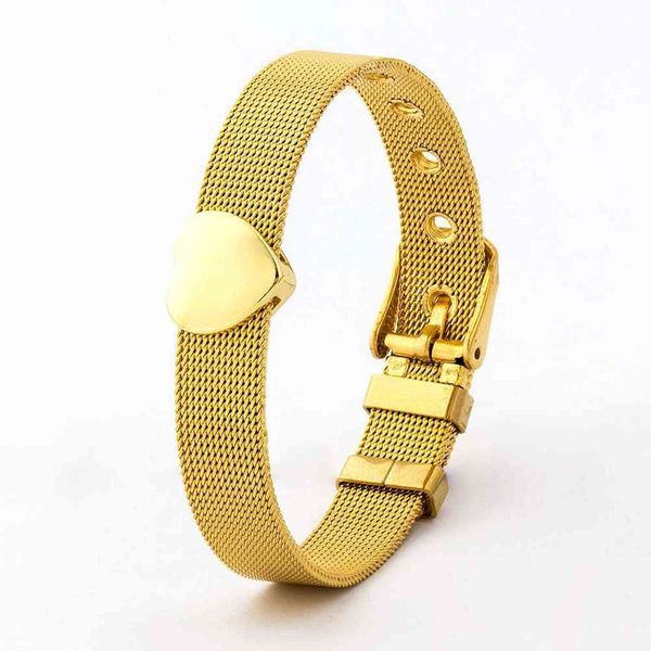 Pulsera clásica de malla de acero inoxidable para mujer, pulsera con correa para reloj, pareja, amante, abalorio con forma de corazón Original, joyería