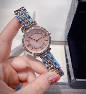 Klassieke roestvrijstalen strass horloges luxe vrouwen Romeinse nummers quartz polshorloge vrouwelijke parelmoer armband