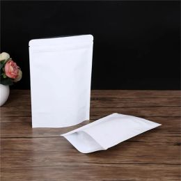 Bolsa de papel Kraft blanca clásica, bolsa de embalaje de papel de aluminio, bolsas resellables a prueba de olores para merienda de té y comida