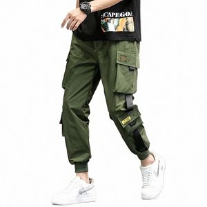 Klassieke Streetwear Hip Hop Joggers Mannen Brief Ribben Cargo Broek Zakken Track Tactische Toevallige Mannelijke Broek Sweatpan A4R4 #