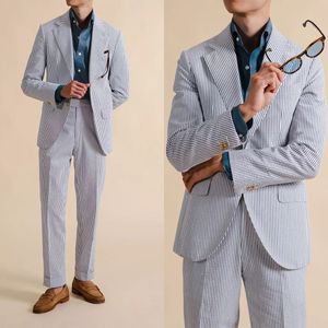 Klassieke gestreepte herenpakken slim fit zakelijke blazer één knop bruiloft bruidegom smoking 2-delige set