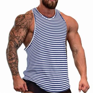 Klassieke strepen tanktop marineblauw en wit mannetjes volledige print tops workout streetwear sleevel shirts w6xw #