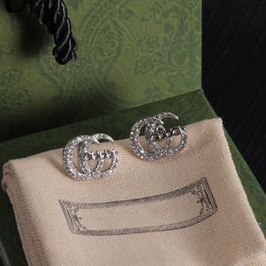 Boucles d'oreilles classiques pleines de bijoux Diamond G, 5 lettres S925 Boucles d'oreilles en argent cadeau en diamant, cadeau de bijoux de créateur pour les femmes