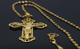 Style classique filigrane jésus pendentif chaîne 18K or jaune rempli femmes hommes croix pendentif collier Crucifix tour de cou 2634034