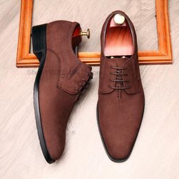 Style classique formel hommes Oxford chaussures à lacets pointu daim richelieu décontracté bureau robe de mariée chaussures en cuir véritable pour hommes