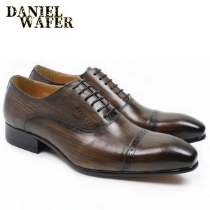 Style classique formel hommes Oxford chaussures à lacets bout pointu richelieu décontracté bureau robe de mariée chaussures en cuir véritable pour hommes