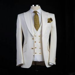 Klassieke stijl Bruidegom Tuxedos Grote Piekte Revers Stalknecht Pak Witte Blazer als trouwpak Custom Made Man Jasje broek vest191q
