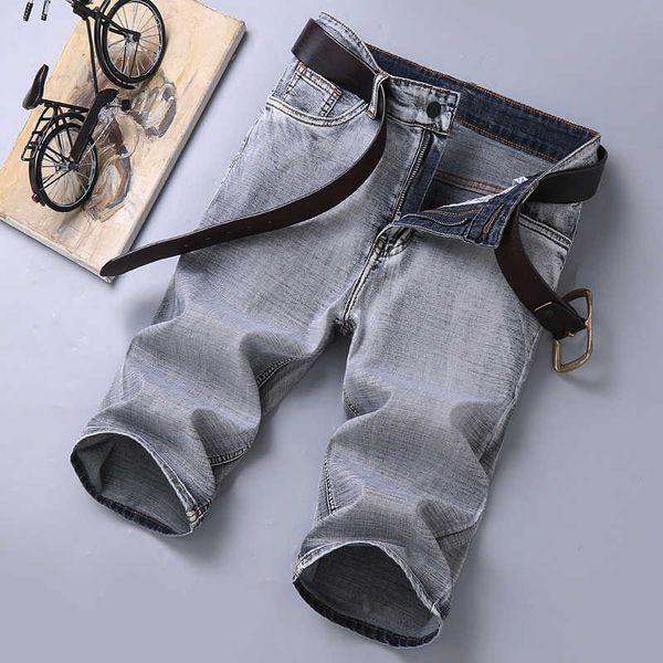 Style classique Hommes Gris Sol Court Jeans Été Avancé Stretch Mince Lâche Denim Shorts Mâle Marque Vêtements 210714