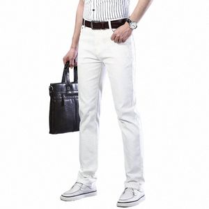 Jeans noirs pour hommes de style classique Fi Casual Busin Pantalon en denim extensible droit Pantalon de marque pour hommes Blanc Kaki T7xC #