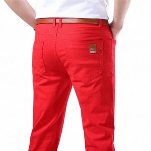 Jeans pour hommes de style classique Fi Busin Casual Straight Slim Fit Denim Stretch Pantalon Blanc Jaune Rouge Marque Pantalon Homme O1xm #