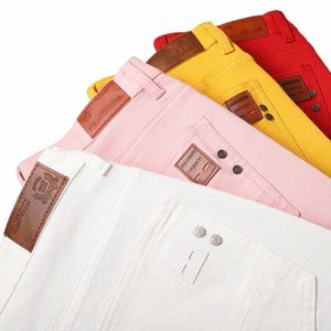 Jeans pour hommes de style classique Fi Busin Pantalons décontractés Pantalons en denim extensibles droits Slim Blanc Rouge Jaune Pantalons de marque pour hommes m89N #