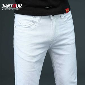 Klassieke stijl heren skinny witte jeans mannen katoen casual business stretch denim broek mannelijke mode merk broek 28-38 211111