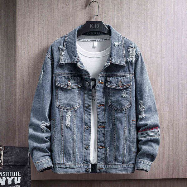 Veste en jean bleu vintage pour hommes de style classique printemps et automne nouveau manteau de jeans décontracté en coton extensible vêtements de marque masculine Y220803