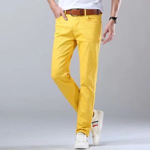 Klassieke stijl heren jeans modebedrijf casual rechte slanke fit denim stretch broek groen geel rood merk mannelijke broek 240429