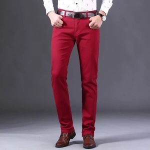 Style classique hommes vin rouge jean mode affaires décontracté droit Denim Stretch pantalon homme marque pantalon 240227