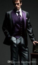 Classic Style One Button Black Groom Tuxedos Peak Revers Groomsmen Beste Man Blazer Mens Bruiloft Pakken (Jas + Broek + Vest + Tie) H: 668