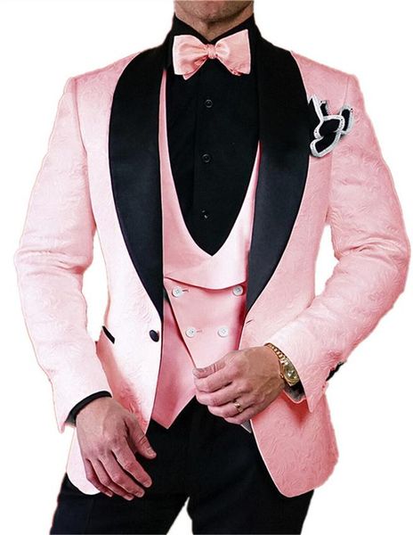 Estilo clásico Un botón Pink Paisley Novio Esmoquin Chal Solapa Boda / Baile de graduación / Cena Padrinos de boda Hombres Trajes Blazer (Chaqueta + Pantalones + Chaleco + Corbata) W1483