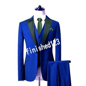 Klassieke Stijl One Button Royal Blue Wedding Bruidegom Tuxedos Peak Revers Groomsmen Mannen Suits Prom Blazer (Jas + Broek + Vest + Tie) No: 1925