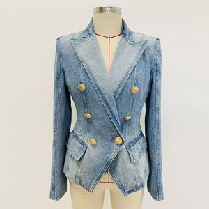 Klassieke stijl Origineel ontwerp Dames Double-Breasted Denim Jasje Blazer Metalen gespen Jas Uitloper maat beschikbaar S-XXXXXL