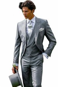 Style classique Slim fit gris marié smoking Costume Homme un bout à bout meilleur Homme Blazer mariage hommes costumes veste + pantalon + gilet S64U #