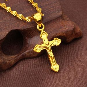 Klassieke stijl kleine kruis hanger 18k geel goud gevulde vrouwen mannen kruisbeeld hanger chain355l