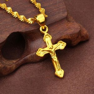 Klassieke stijl kleine kruishanger 18k geel goud gevuld dames heren kruisbeeld hanger Chain296M