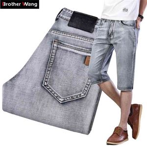 Estilo clásico de verano para hombres, pantalones vaqueros cortos grises, pantalones cortos de mezclilla finos elásticos avanzados, ropa de marca de alta calidad para hombres 210806