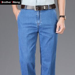 Klassischer Stil Sommer Herren Gerade dünne Jeans Business Casual Stretchhose Männliche Markenhose Blau